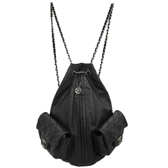 Chanel Black Lambskin 2way Backpack Shoulder Bag - Picture 1 of 10